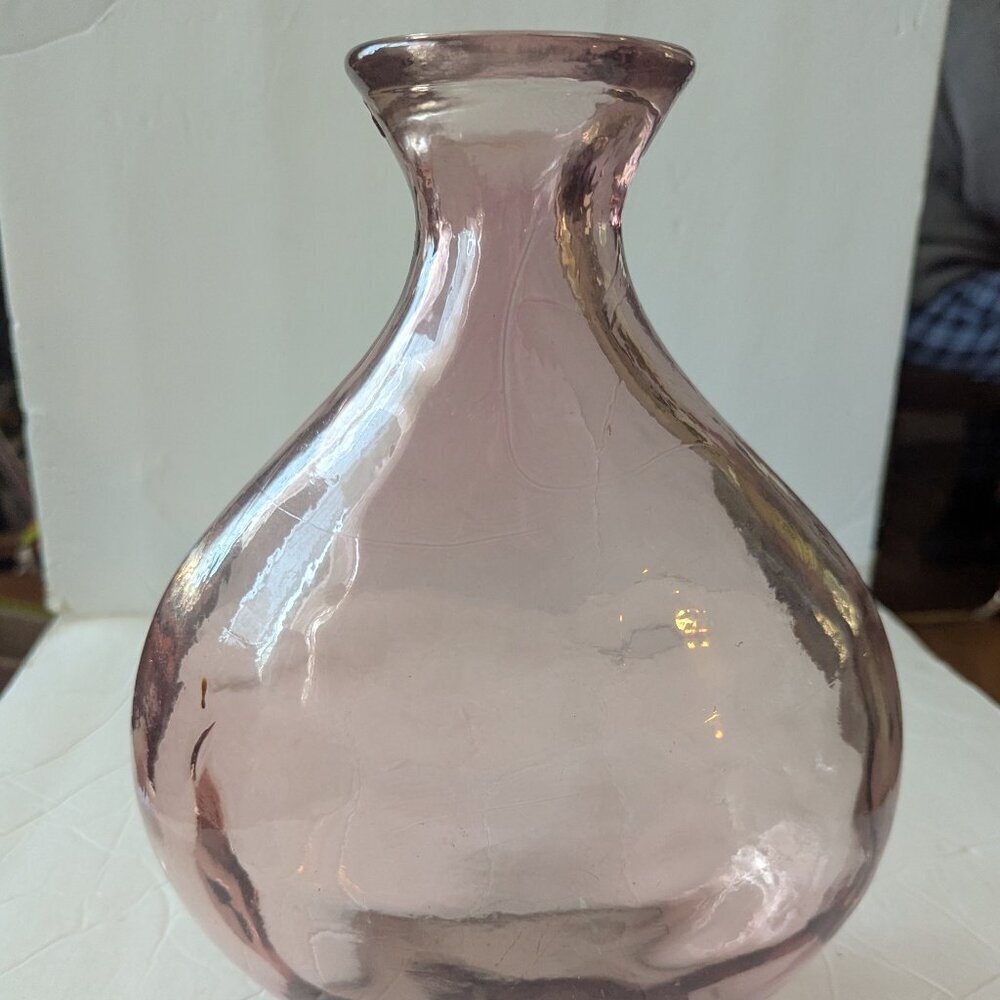 Vintage‎ Hand Blown Glass Bottle Vase Purple Rose Gold Pink Spanish Bottle Boho - Picture 3 of 11
